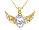 14K Yellow and White Gold Heart with Wings Charm Pendant Necklace with Chain